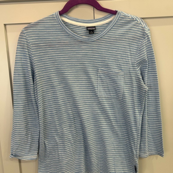 Patagonia Tops - Patagonia Blue and White Striped 3/4 Sleeve soft Tee